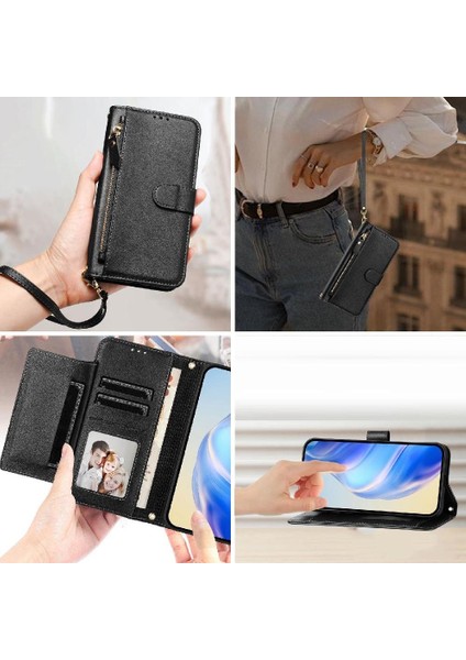 IPhone 13 Için Flip Case Pro Max Kart Tutucu Pu Deri Manyetik Fermuar (Yurt Dışından)