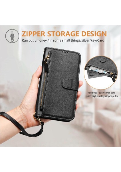 IPhone 13 Için Flip Case Pro Max Kart Tutucu Pu Deri Manyetik Fermuar (Yurt Dışından)