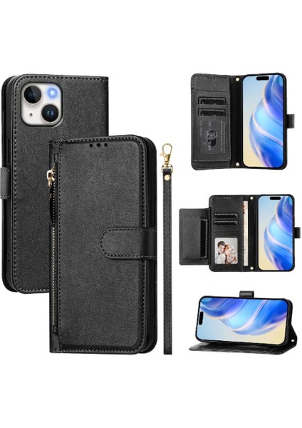 IPhone 14 Için Flip Case Artı Kart Tutucu Pu Deri Manyetik Fermuar (Yurt Dışından)