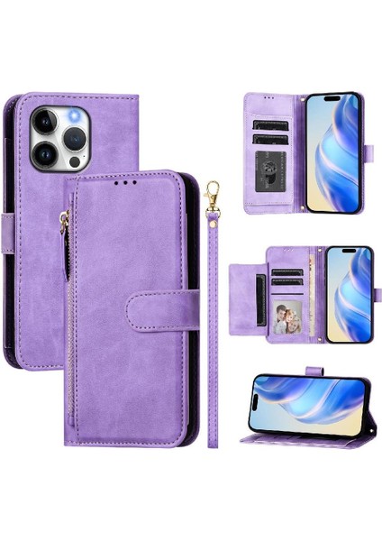 IPhone 13 Için Flip Case Pro Max Kart Tutucu Pu Deri Manyetik Fermuar (Yurt Dışından)