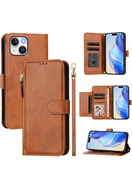 IPhone 14 Için Flip Case Artı Kart Tutucu Pu Deri Manyetik Fermuar (Yurt Dışından)