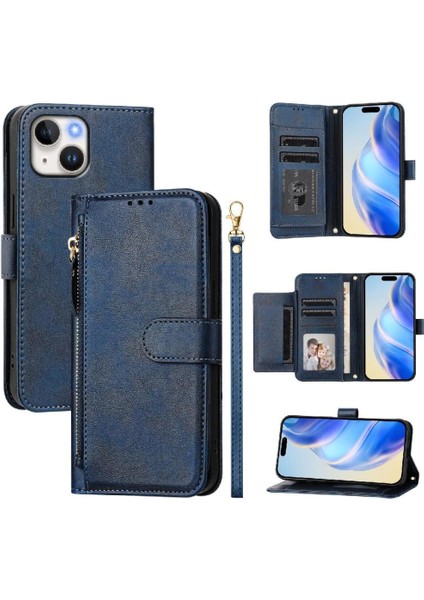 IPhone 14 Için Flip Case Artı Kart Tutucu Pu Deri Manyetik Fermuar (Yurt Dışından)