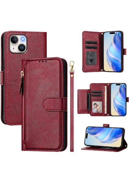 IPhone 14 Için Flip Case Artı Kart Tutucu Pu Deri Manyetik Fermuar (Yurt Dışından)