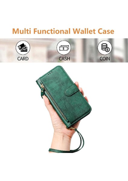 IPhone 15 Için Flip Case Artı Fermuar Pu Deri Manyetik Kart Tutucu (Yurt Dışından)