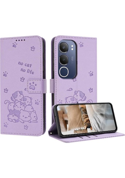Vivo Y19S Sevimli Kedi Pu Deri Deri Cüzdan Kart Tutucu Için Flip Case (Yurt Dışından)