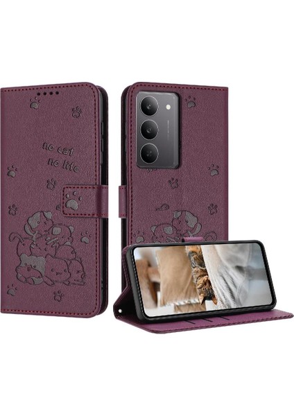 Realme C75 4g Için Flip Case Sevimli Kedi Kart Tutucu Kickstand Pu Deri (Yurt Dışından)