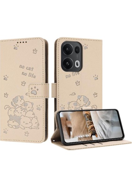 Oppo Reno 13 Pro 5g Deri Cüzdan Pu Deri Sevimli Kedi Kartı Için Flip Case (Yurt Dışından)