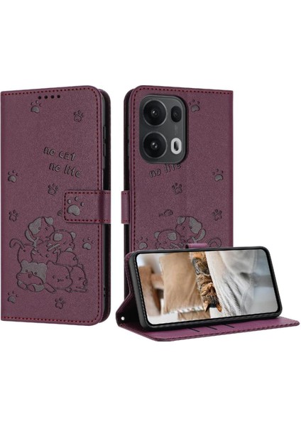 Oppo Reno 13 Pro 5g Deri Cüzdan Pu Deri Sevimli Kedi Kartı Için Flip Case (Yurt Dışından)