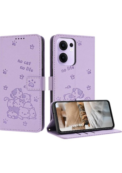 Oppo Reno 13F 5g Deri Cüzdan Için Flip Case Sevimli Kedi Kart Tutucu Pu (Yurt Dışından)