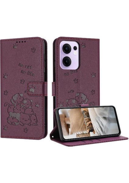 Oppo Reno 13F 5g Deri Cüzdan Için Flip Case Sevimli Kedi Kart Tutucu Pu (Yurt Dışından)