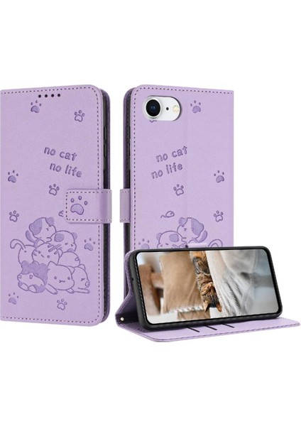 IPhone 16E Sevimli Kedi Deri Cüzdan Kart Tutucu Kickstand Pu Için Flip Case (Yurt Dışından)