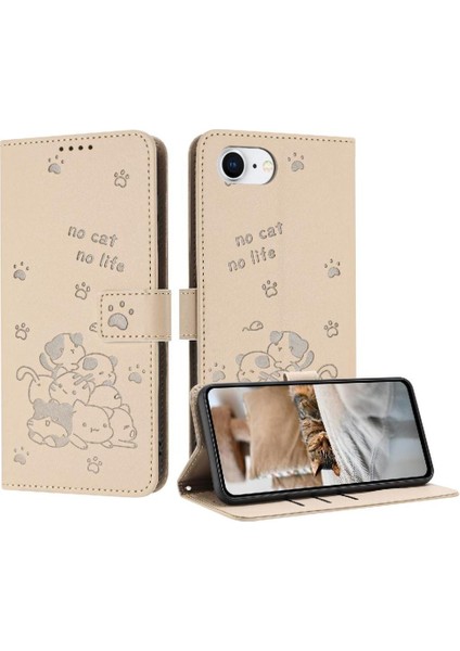 IPhone 16E Sevimli Kedi Deri Cüzdan Kart Tutucu Kickstand Pu Için Flip Case (Yurt Dışından)