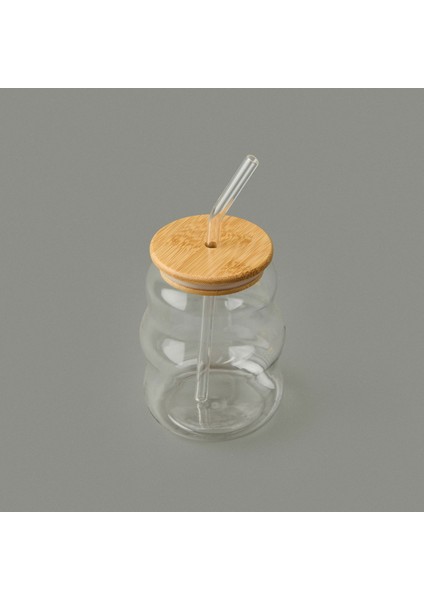 Paçi Bambu Kapaklı Pipetli Bardak - Açık Kahverengi / Şeffaf - 450 ml