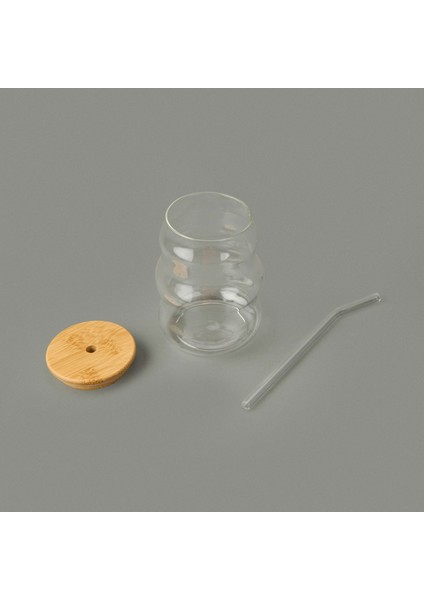 Paçi Bambu Kapaklı Pipetli Bardak - Açık Kahverengi / Şeffaf - 450 ml