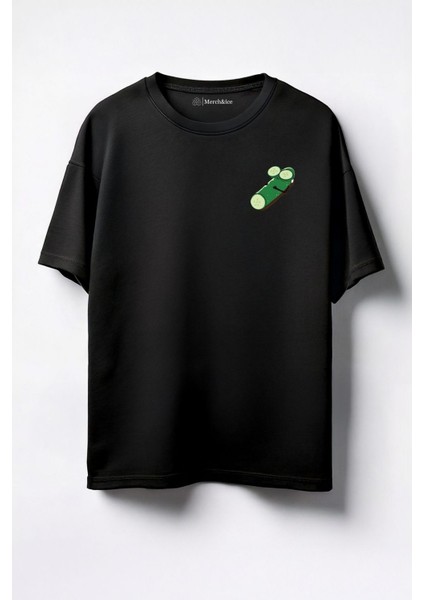 Maskeli Salatalık Baskılı Unisex Oversize T-Shirt Siyah