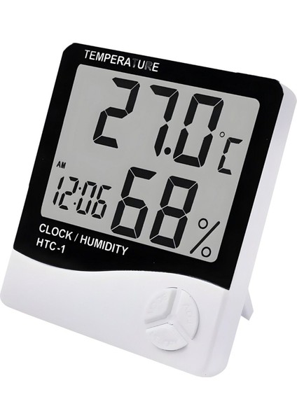 Beyaz Dijital Termometre Nem Ölçer Masa Saati, Pratik ve Şık Tasarım