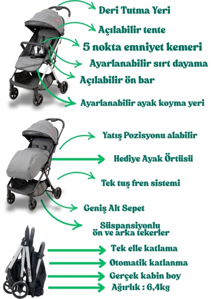 Cabin Kabin Boy Bebek Arabası / Tek Elle Otomatik Katlanır