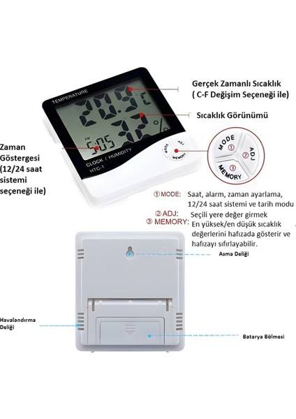 Beyaz Dijital Termometre Nem Ölçer Masa Saati, Pratik ve Şık Tasarım modelleri