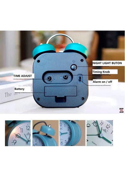 Yeşil Metal Kare Tasarımlı Işıklı Masa Saati ve Alarmlı Çalar Saat fiyatları