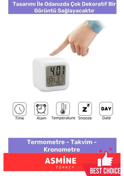 Renkli Dijital Takvimli Termometreli Çok Fonksiyonlu Saat