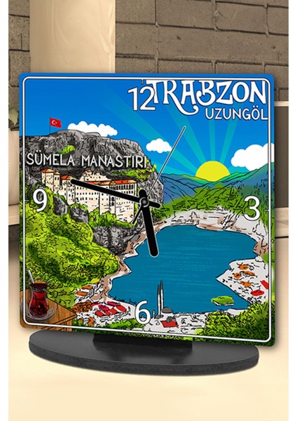 Trabzon Temalı Şık Masa Saati, Ev ve Ofis Dekoru, Zarif Tasarım