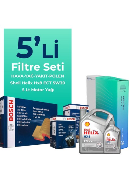 Kia Cerato 1.5 Dizel Filtre Bakım Seti Shell Motor Yağlı (2004-2006) 5 Li