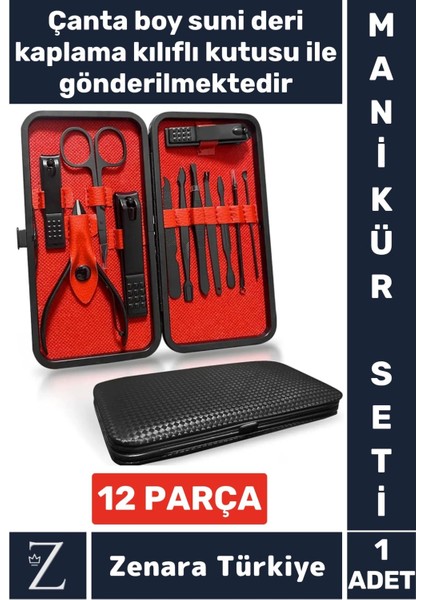 Kompakt El Yüz Tırnak Ayak Bakım Taşınabilir Cep Boy Özel Çantalı 12 Parça Manikür Pedikür Seti