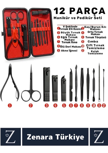 Kompakt El Yüz Tırnak Ayak Bakım Taşınabilir Cep Boy Özel Çantalı 12 Parça Manikür Pedikür Seti fiyatları