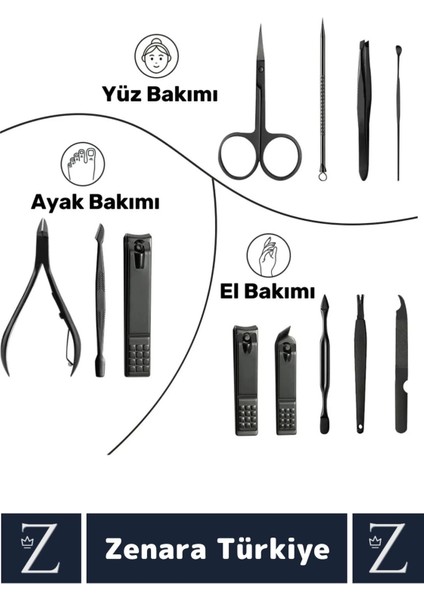 Kompakt El Yüz Tırnak Ayak Bakım Taşınabilir Cep Boy Özel Çantalı 12 Parça Manikür Pedikür Seti fırsatları