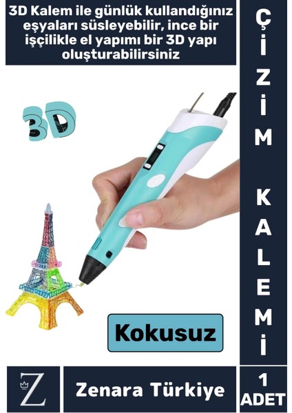 Ergonomik Abs Plastik Bükülebilir 3D Renkli Üç Boyutlu Çocuk Grafik Tablet Yazıcı 3D Çizim Kalemi