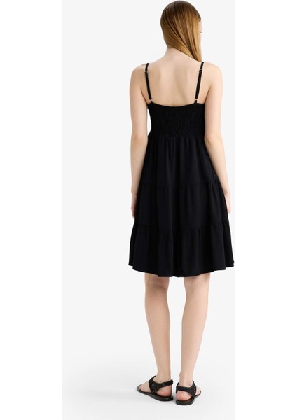 Coool Askılı Krinkıl Kumaş Siyah Mini Elbise F7225AX25SM indirimleri