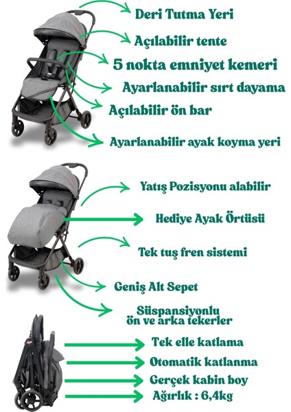 Cabin Travel Sistem Bebek Arabası / Tek Elle Otomatik Katlanır / kabinboy Travel Sistem