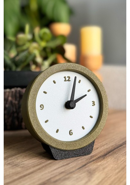 Yuvarlak Haki Retro Masa Saati, Şık ve Kullanışlı Ev Veya Ofis Dekoru Için Ideal