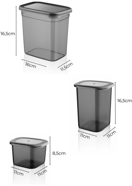 Etiketli 8'li Antrasit Ekonomik Kırılmaz Saklama Kabı Seti 4x0,5/2x1,2/2x2 Lt.