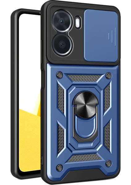 Vivo Y16 4g Pc+Tpu Hibrit Kapak Halka Destekli Telefon Kılıfı Sürgülü Kamera Koruyucu-Mavi (Yurt Dışından)