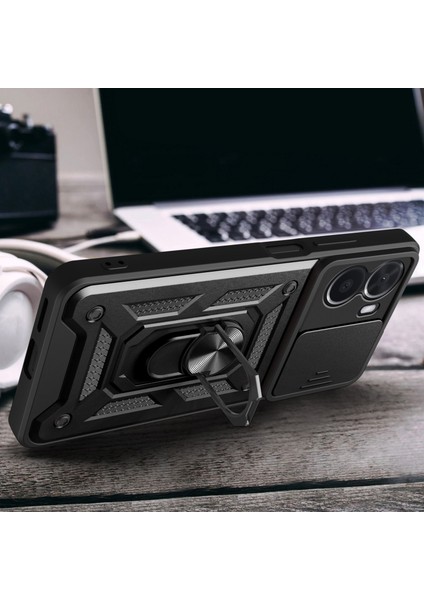 Vivo Y16 4g Pc+Tpu Hibrit Kapak Halkalı Kickstand Telefon Kılıfı Sürgülü Kamera Koruyucu-Altın (Yurt Dışından) fiyatları