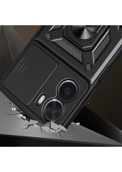 Vivo Y16 4g Pc+Tpu Hibrit Kapak Halkalı Kickstand Telefon Kılıfı Sürgülü Kamera Koruyucu-Altın (Yurt Dışından) indirimleri