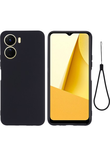 Vivo Y16 4g Telefon Kılıfı, Sıvı Silikon + Yumuşak Astar Koruyucu Arka Kapak ve Kayış-Siyah (Yurt Dışından)