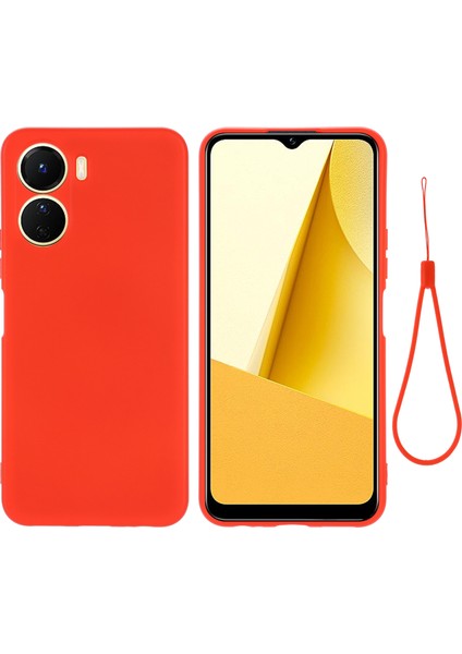 Vivo Y16 4g Telefon Kılıfı, Sıvı Silikon + Yumuşak Astar Koruyucu Arka Kapak ve Kayış-Kırmızı (Yurt Dışından)
