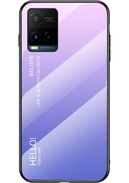 Şık Renkli Degrade Tasarım Darbeye Dayanıklı Koruyucu Tpu Temperli Cam Arka Telefon Kılıfı Vivo Y21/Y33S-DEGRADE Pembe Mor (Yurt Dışından)