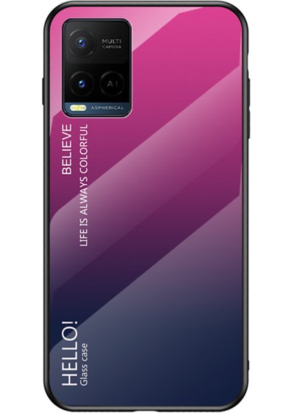 Şık Renkli Degrade Tasarım Darbeye Dayanıklı Koruyucu Tpu Temperli Cam Arka Telefon Kılıfı Vivo Y21/Y33S-DEGRADE Mor Mavi (Yurt Dışından)