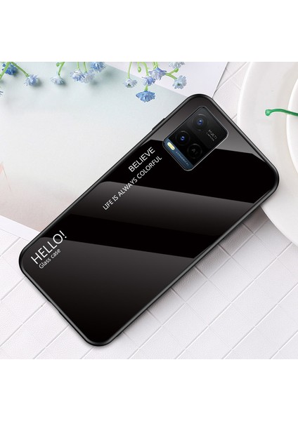 Şık Renkli Degrade Tasarım Darbeye Dayanıklı Koruyucu Tpu Temperli Cam Arka Telefon Kılıfı Vivo Y21/Y33S-SIYAH (Yurt Dışından) indirimleri