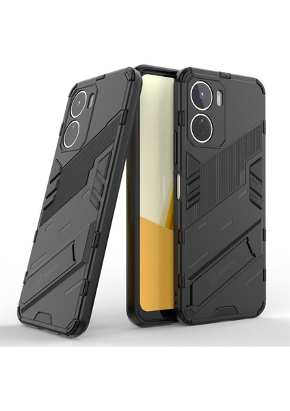 Vivo Y16 4g Kickstand Telefon Kılıfı Çift Katmanlı Tasarım Yumuşak Tpu Sert Pc Darbeye Dayanıklı Koruyucu Kılıf-Siyah (Yurt Dışından) fiyatları