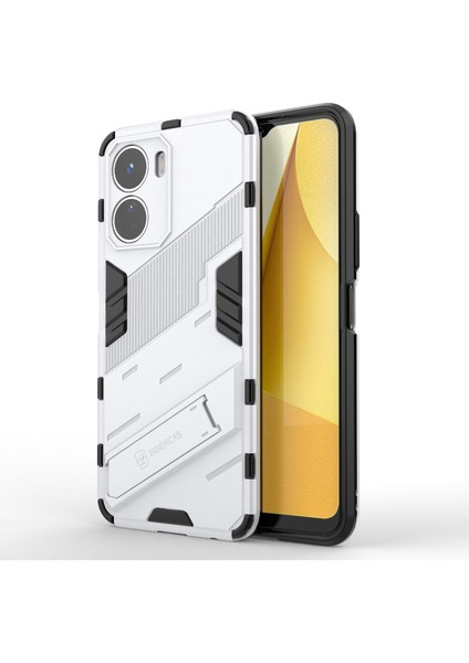 Vivo Y16 4g Kickstand Telefon Kılıfı Çift Katmanlı Tasarım Yumuşak Tpu Sert Pc Darbeye Dayanıklı Koruyucu Kılıf-Beyaz (Yurt Dışından)