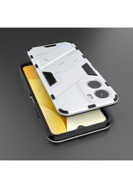 Vivo Y16 4g Kickstand Telefon Kılıfı Çift Katmanlı Tasarım Yumuşak Tpu Sert Pc Darbeye Dayanıklı Koruyucu Kılıf-Beyaz (Yurt Dışından) indirimleri