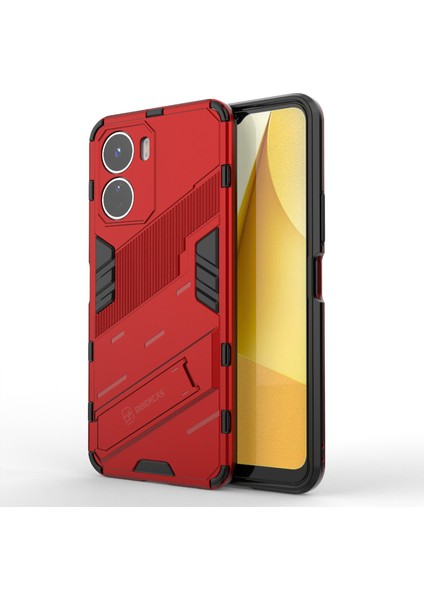 Vivo Y16 4g Kickstand Telefon Kılıfı Çift Katmanlı Tasarım Yumuşak Tpu Sert Pc Darbeye Dayanıklı Koruyucu Kılıf-Kırmızı (Yurt Dışından)