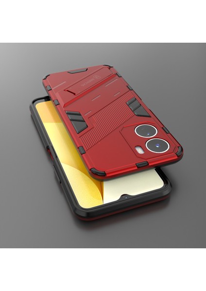 Vivo Y16 4g Kickstand Telefon Kılıfı Çift Katmanlı Tasarım Yumuşak Tpu Sert Pc Darbeye Dayanıklı Koruyucu Kılıf-Kırmızı (Yurt Dışından) indirimleri