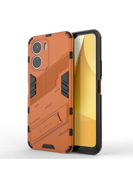 Vivo Y16 4g Kickstand Telefon Kılıfı Çift Katmanlı Tasarım Yumuşak Tpu Sert Pc Darbeye Dayanıklı Koruyucu Kılıf-Turuncu (Yurt Dışından)