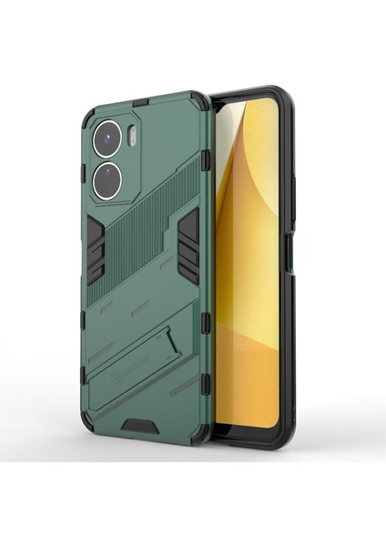 Vivo Y16 4g Kickstand Telefon Kılıfı Çift Katmanlı Tasarım Yumuşak Tpu Sert Pc Darbeye Dayanıklı Koruyucu Kılıf-Yeşil (Yurt Dışından)