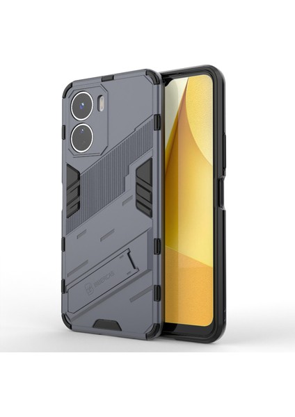Vivo Y16 4g Kickstand Telefon Kılıfı Çift Katmanlı Tasarım Yumuşak Tpu Sert Pc Darbeye Dayanıklı Koruyucu Kılıf-Gri (Yurt Dışından)